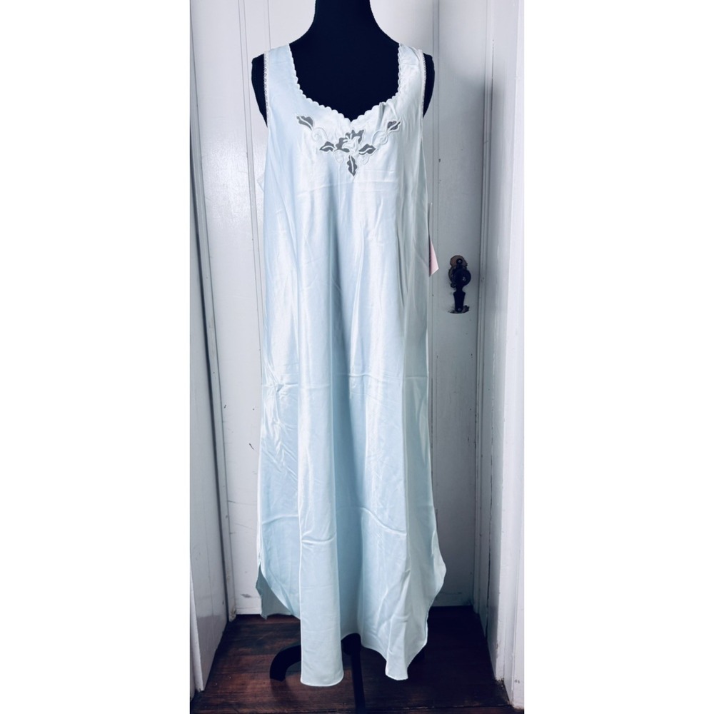 Vintage Barbizon Aqua Robe & Nightgown Set NWT Large Satin Lace Trim 80s Boudoir
